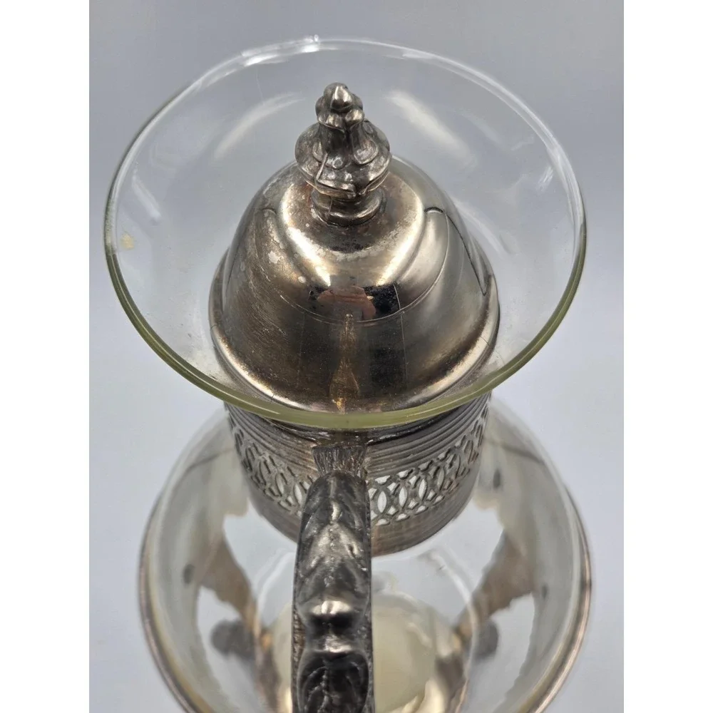 Vintage  Silver Plated Glass Coffee Pot Carafe W / Warming Stand 14.5